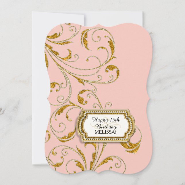 15:e Födelsedagsfesten Glam Old Hollywood ReEmerge Inbjudningar (Framsida)