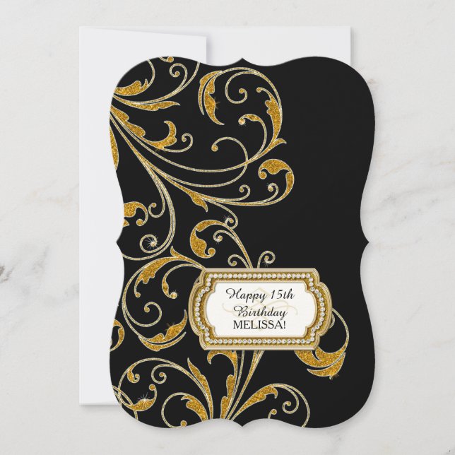 15:e Födelsedagsfesten Glam Old Hollywood ReEmerge Inbjudningar (Framsida)