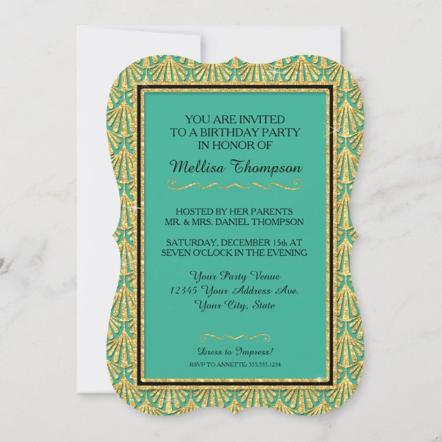 15:e Födelsedagsfesten Glam Underbar Gatsby Stil Inbjudningar (Baksida)