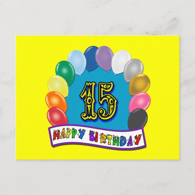 15:e födelsedagsgåvor med assorterad ballonger vykort (Framsida)