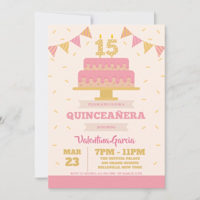 15:e födelsedagsinbjudan till Quinceañera Inbjudningar (Framsida)