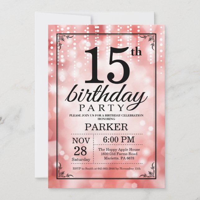 15:e födelsedagsinbjudan till Red Glitter Inbjudningar (Framsida)