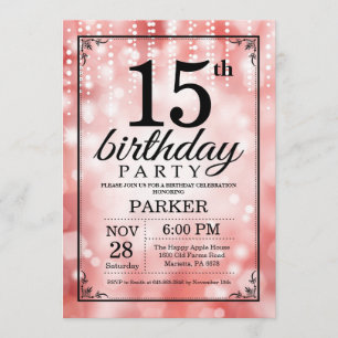 15:e födelsedagsinbjudan till Red Glitter Inbjudningar