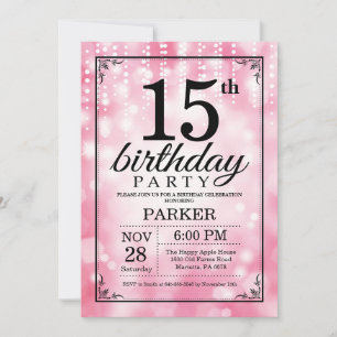 15:e födelsedagsinbjudan till Rosa Glitter Inbjudningar