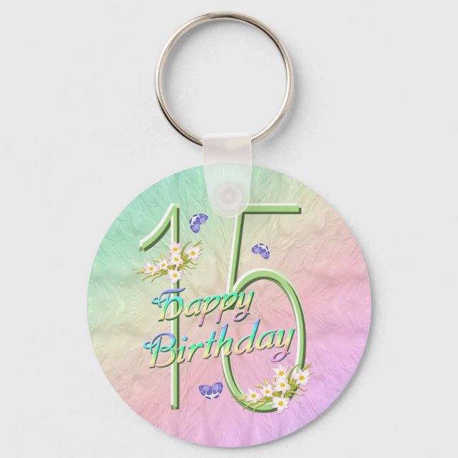 15:e födelsedagskalan för fjäril Garden Keychain Nyckelring (Framsida)
