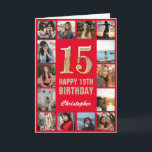 15:e Grattis på födelsedagen Red and Guld Photo Co Kort<br><div class="desc">15:e Grattis på födelsedagen Red and Guld Photo Collage Birthday Card. Om du vill göra ytterligare anpassningar klickar du på knappen "Anpassa" och användor verktyg som är utformat för att ändra mallen.</div>