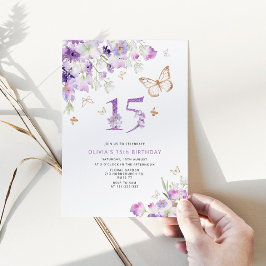 15:e Lilan Lilac Butterflies-födelsedag Inbjudningar