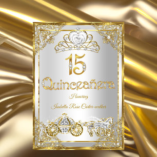 15:e Pearl Gold White Quinceanera tiara vagn Inbjudningar