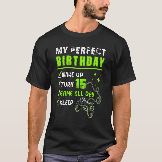 15:e Perfekten Birthday Boys Gaming 15 år Ga T Shirt (Framsida)