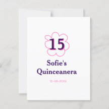 15:e quinceanera födelsedag rosa lila datum