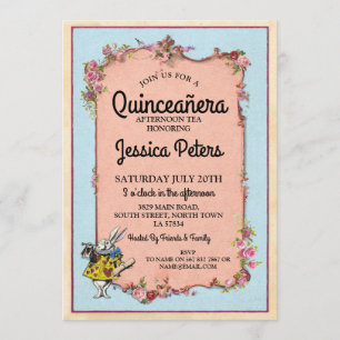 15:e Quinceanera Party Wonderland Rabbit Inbjudan
