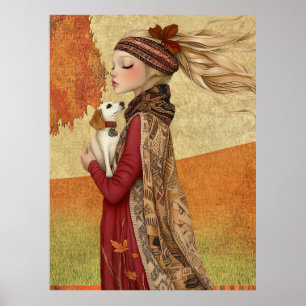 *~* 15 FD2 Hund Fall Whimsical Girl Autumn Retro Poster
