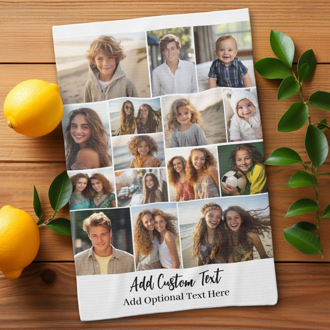 15 Fotokollage - Anpassningsbar Text - Svart och v Kökshandduk (Custom Kitchen Towel with Photo Collage)