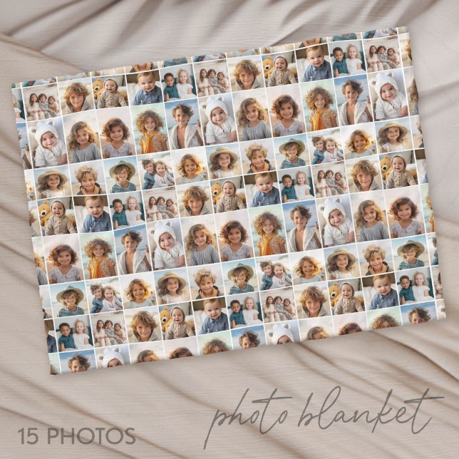 15 Fotoskollage Grid - Mönster överallt Fleecefilt (Photo Blanket - Personalize with Your Photos)