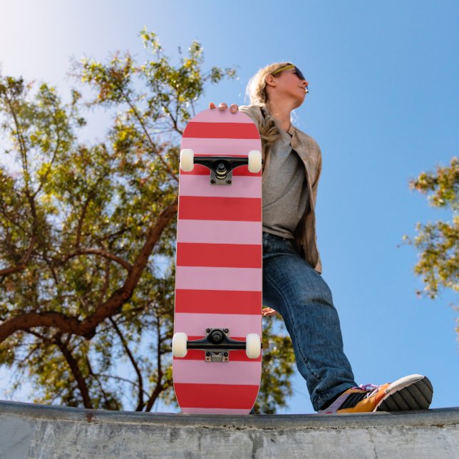 15 Horisontella rosa och röda ränder Mini Skateboard Bräda 18,5 Cm (Utomhus 1)