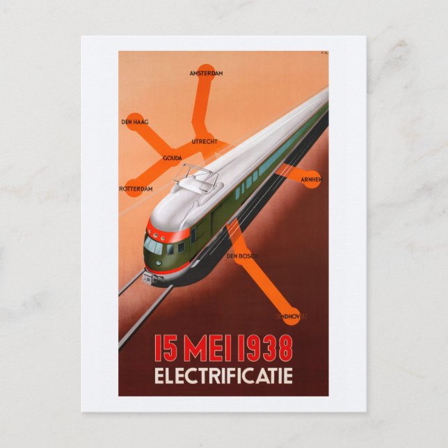 15 Mei 1938 Electrificatie Vintage affisch Vykort (Framsida)