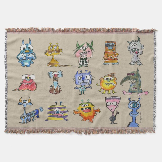 15 Monsters Tecknad Throw Blanket Filt (Framsidan)