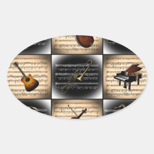 15 musikinstrument ~ Lakan Music Background Ovalt Klistermärke