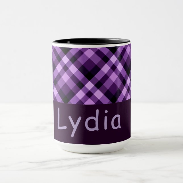 15 ounce Plommonlila Rutat Monogram Kombimugg Mugg (Center)