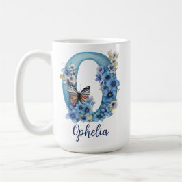 15 oz Blå Blommig Monogram Kaffe Mugg