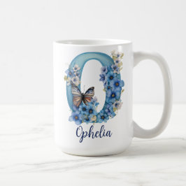 15 oz Blå Blommig Monogram Kaffe Mugg