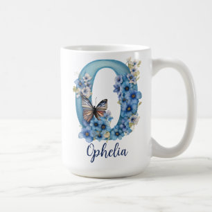 15 oz Blå Blommig Monogram Kaffe Mugg