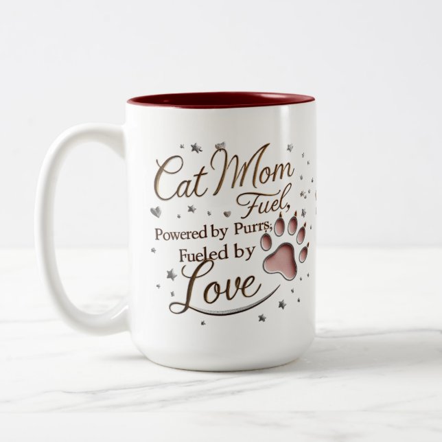 15 oz Cat Mamma 2-Tone Mugg - Cute Tassar & Kärlek (Vänster)