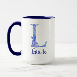 15 oz Monogrammed Watercolor Blues and Blommigt Mugg