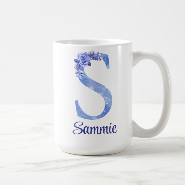 15 oz Personlig vattenfärg Blått och Blommor Kaffemugg (Höger)