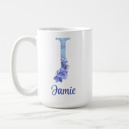 15 oz Personlig vattenfärg Blått och Blommor Kaffemugg