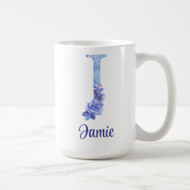 15 oz Personlig vattenfärg Blått och Blommor Kaffemugg