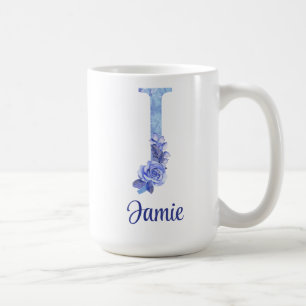 15 oz Personlig vattenfärg Blått och Blommor Kaffemugg