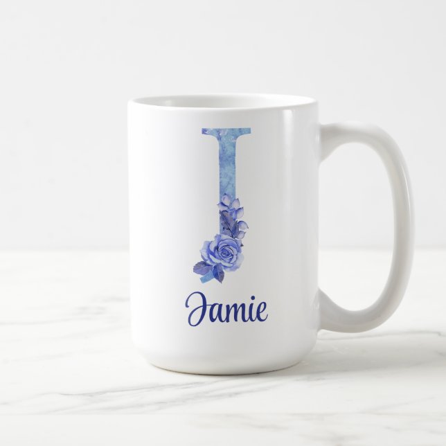 15 oz Personlig vattenfärg Blått och Blommor Kaffemugg (Höger)