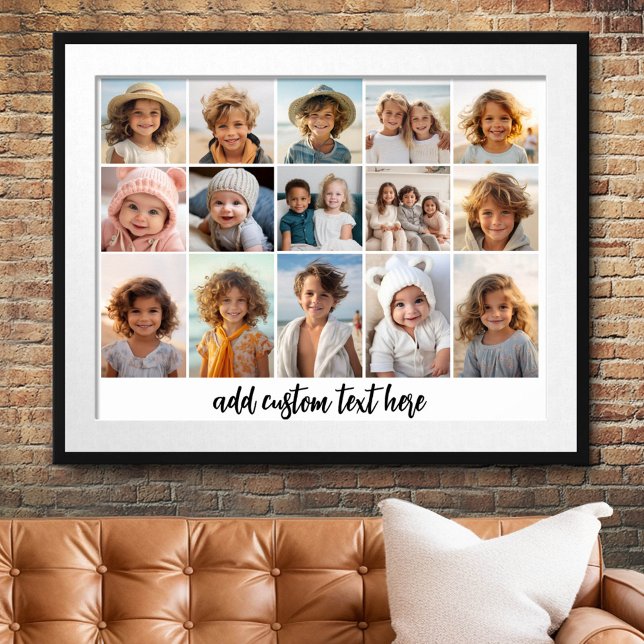 15 Photo Collage Grid - Script Text - svart vitt Poster (Custom Photo Collage Poster)