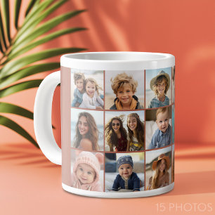 15 Photo Collage Grid - terra cotta Jumbo Mugg