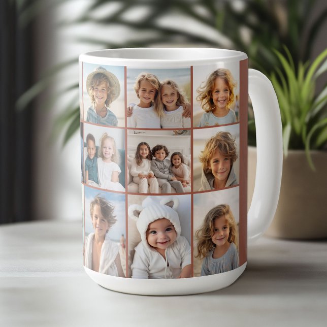 15 Photo Collage Grid - terra cotta Kaffemugg (Custom Photo Mug)