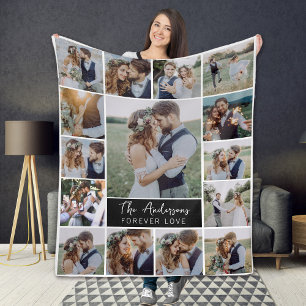 15 Photo Collage Monogram Namn Fleecefilt