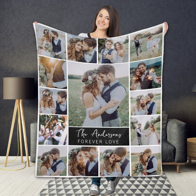 15 Photo Collage Monogram Namn Fleecefilt (Skapare uppladdad)