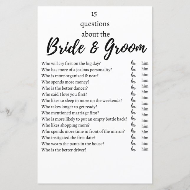 15 Questions About the Bride & Groom Wedding Game  (Framsida)