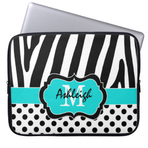 15-tums bärbar Aqua Black Zebra ränder Polka Dot-d Laptop Sleeve