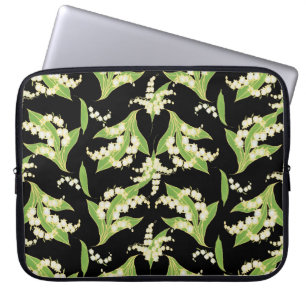 15-tums Laptop sleeve: Lilies of the Valley, Black Sleeve