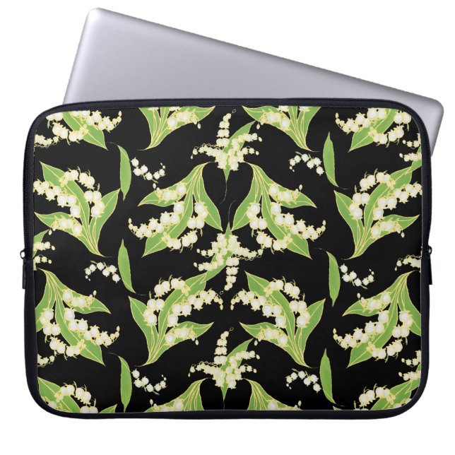 15-tums Laptop sleeve: Lilies of the Valley, Black Sleeve (Framsidan)