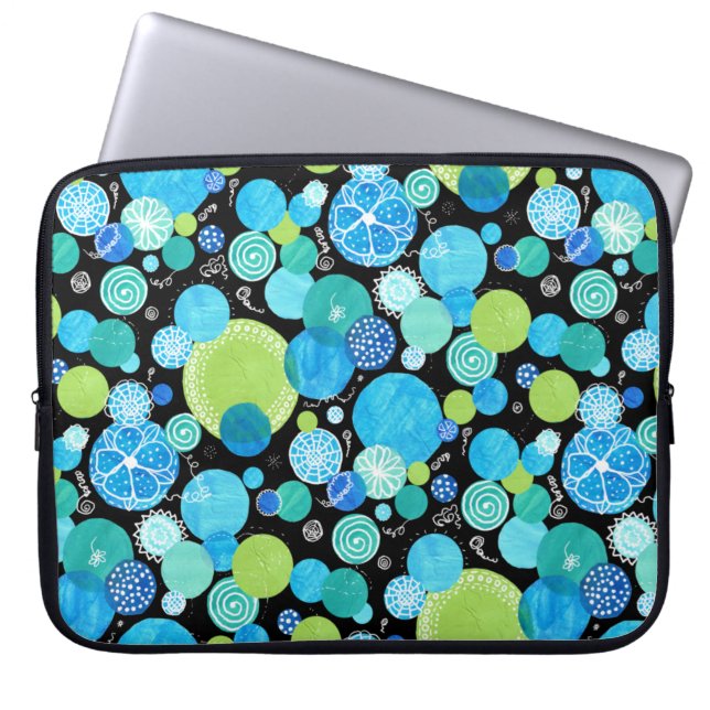 15-tums Laptop sleeve: Quirky Blue Måne Mönster Sleeve (Framsidan)