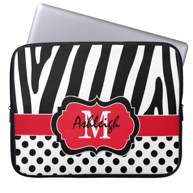 15-tums röd svart Zebra ränder Polka dots bärbar d Laptop Sleeve (Framsidan)