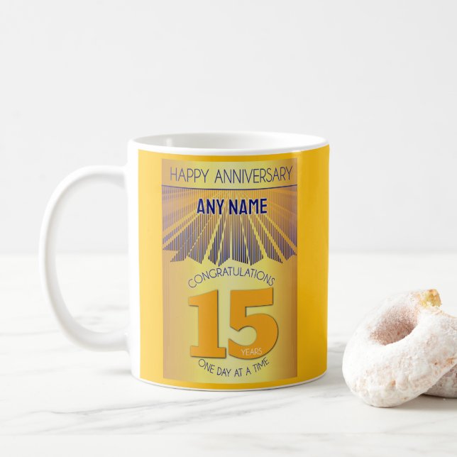 15 Year Sober Anniversary | Golden Ray 12 Step Kaffemugg (Med munk)