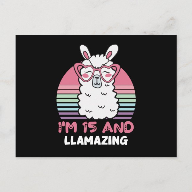 15 Years Old Bday Llamazing 15th Birthday Llama Vykort (Framsida)