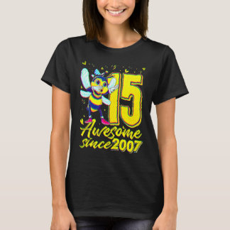 15 Years Old Dabbing Bee 15th Birthday Kids Girls T Shirt