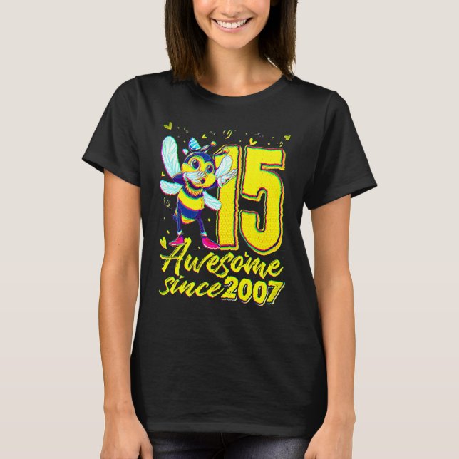 15 Years Old Dabbing Bee 15th Birthday Kids Girls  T Shirt (Framsida)