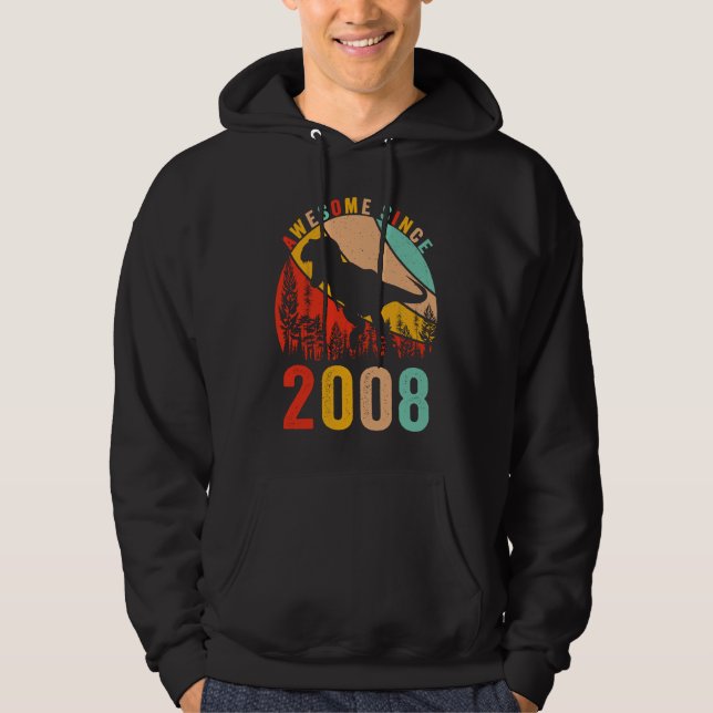 15th Bday Dinosaur T Rex Boys Retro Awesome Since  Hoodie (Framsida)