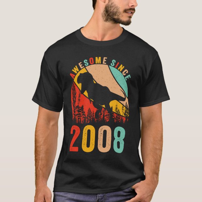 15th Bday Dinosaur T Rex Boys Retro Awesome Since  T Shirt (Framsida)